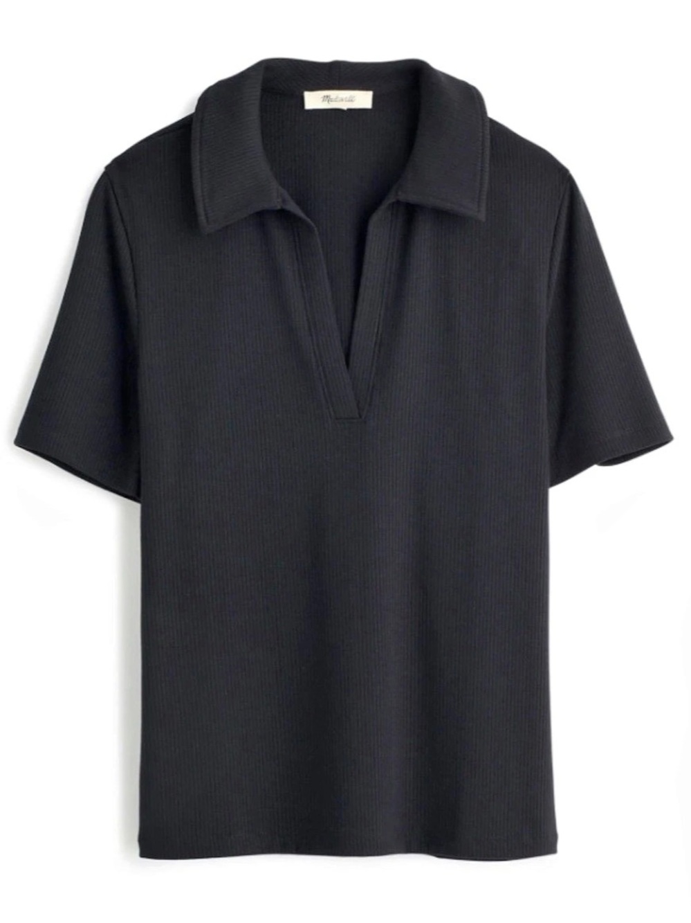 Madewell Ribbed Polo Top in Black Large NWT - Picture 2 of 4